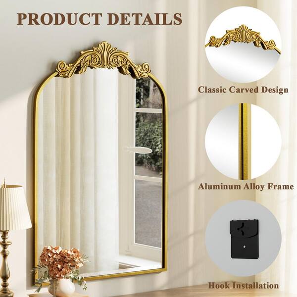 XRAMFY Vintage Gold 24 in. W x 36 in. H Arched Aluminum Alloy