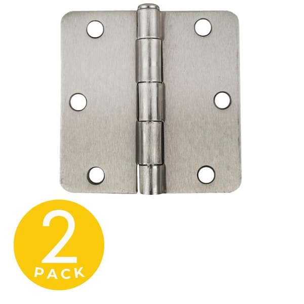 Global Door Controls 3.5 in. x 3.5 in. Satin Nickel Full Mortise Residential 1/4 in. Radius Hinge with Removable Pin - Set of 2