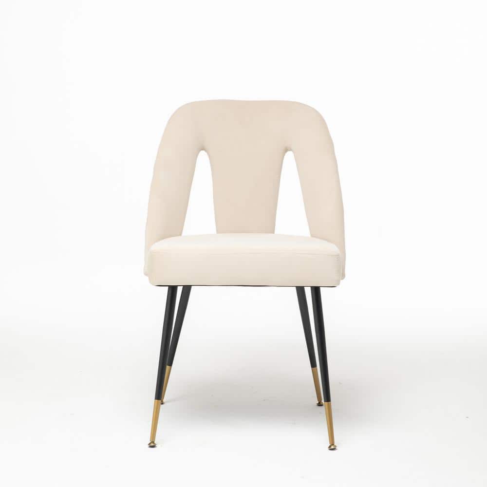 Beige Velvet Upholstered Dining Chair with Nail Head (Set of 2)