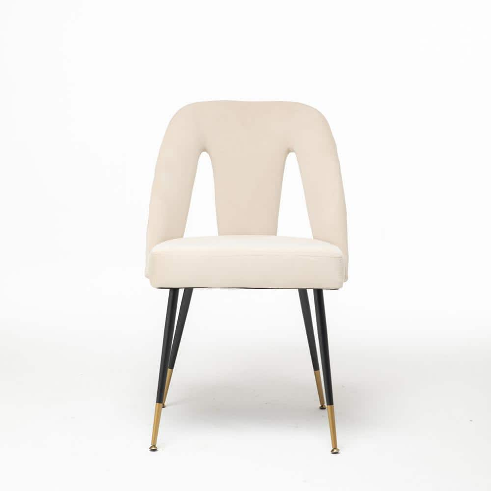 Beige Modern Casual Velvet Upholstered Dining Chair with Nail Head and ...