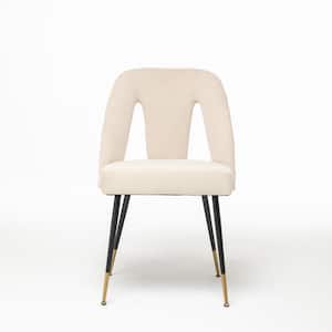 Beige Modern Casual Velvet Upholstered Dining Chair with Nail Head and Golden Pointed Toe Black Metal Legs