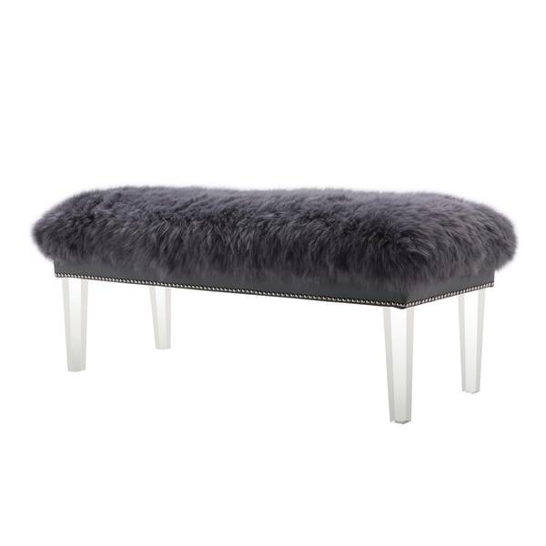 TOV Furniture Luxe Grey Sheepskin Lucite Bench