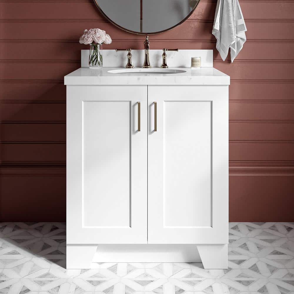White Freestanding Single Vanity with Carrara Quartz Top