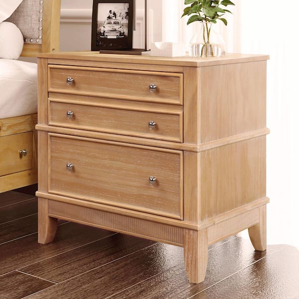 27.3 in. W x 17.3 in. D x 26 in. H Modern 3-Drawer Hazel Solid Wood Nightstand