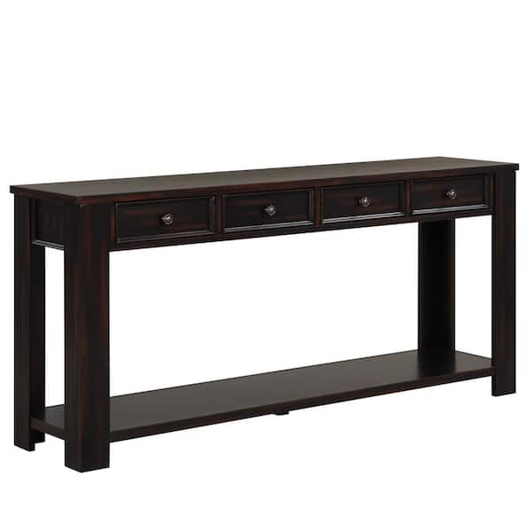 Aoibox 63 in. Distressed Black Rectangle Pine Wood Console Table with 4