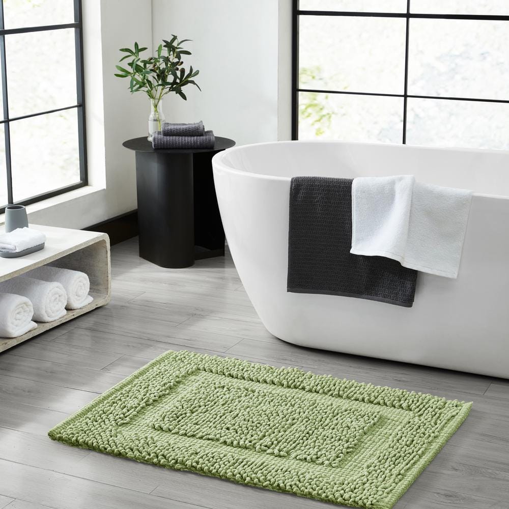 Sage Green Cotton Chenille Non-Slip Bath Mat 17" x 24"