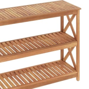 Outdoor Acacia Wood Console Table All-Weather Resistant with 3-Tiers, Side Table Patio Bar Table Storage Shelf