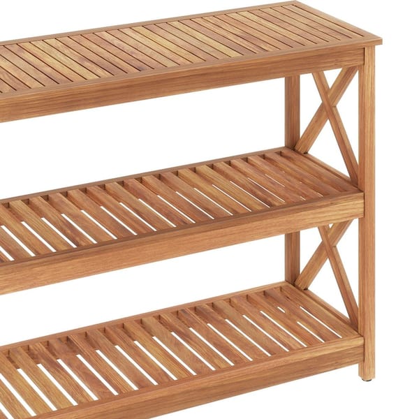 Outdoor Acacia Wood Console Table All-Weather Resistant with 3-Tiers, Side Table Patio Bar Table Storage Shelf