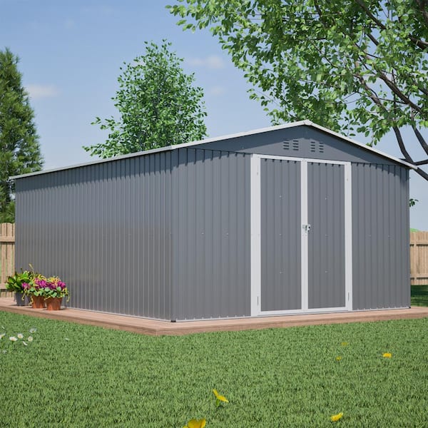 11 ft. W x 13 ft. D Outdoor Metal Storage Shed with Foundation and Lockable Doors (143 sq. ft.)