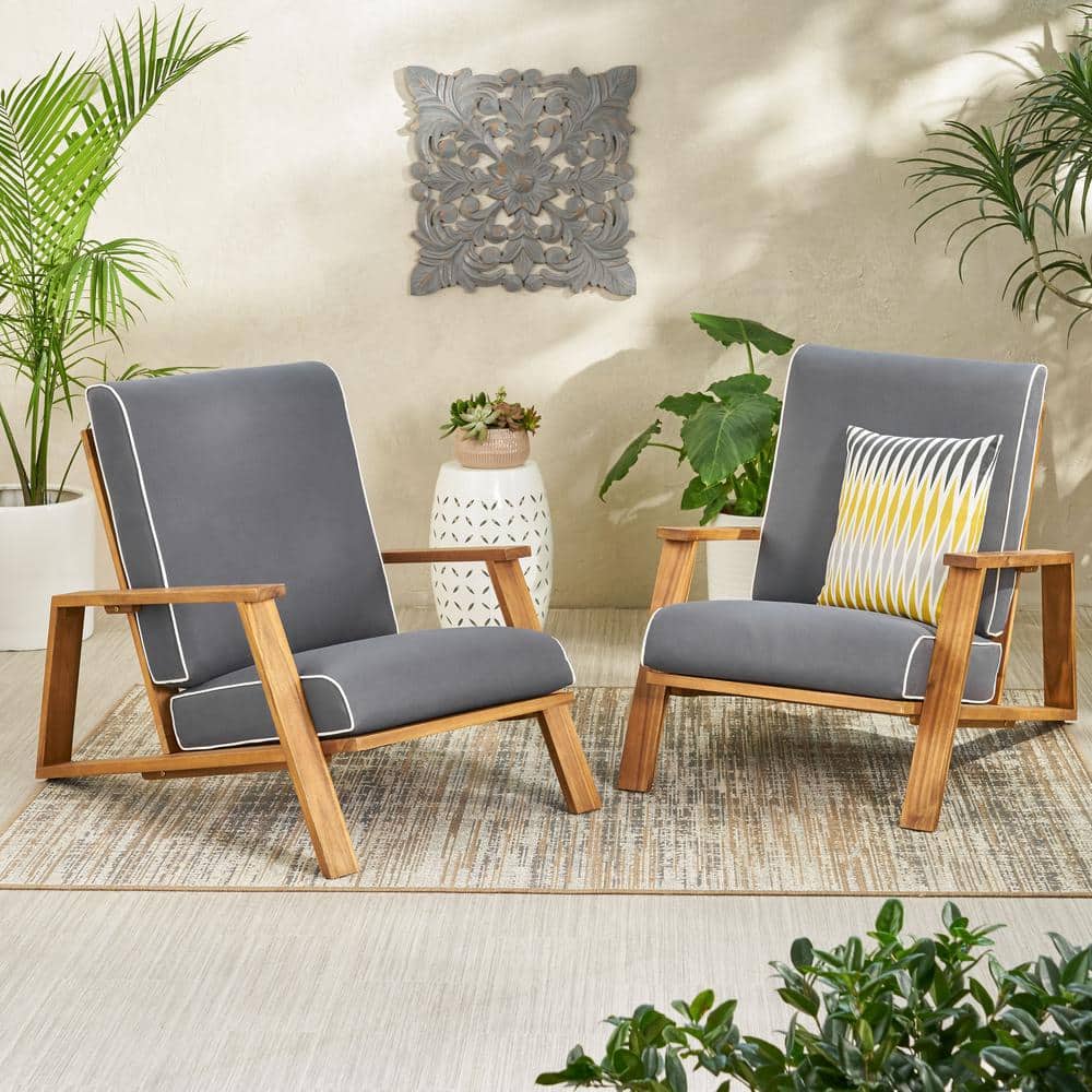 Noble House Solano Teak Brown Removable Cushions Wood Outdoor Lounge Chair  with White Cushion 66162 - The Home Depot