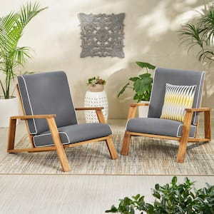 Paloma Teak Brown Removable Cushions Wood Outdoor Patio Club Chair with Dark Grey Cushion (2-Pack)