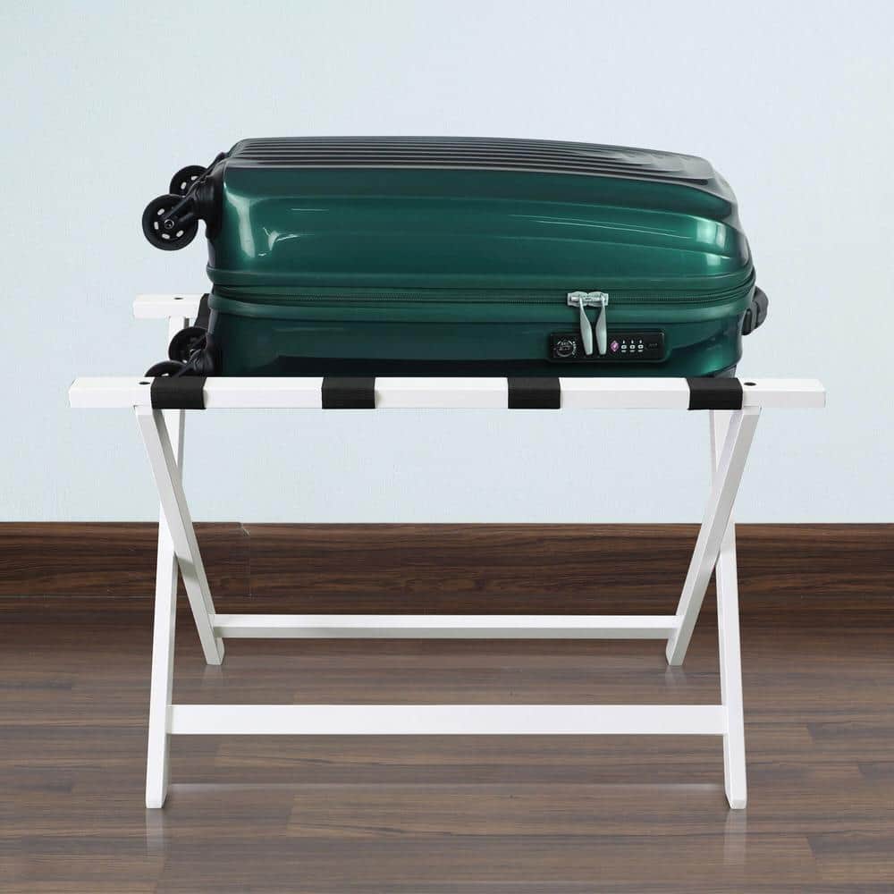 Extra Wide White Solid Wood Foldable Luggage Rack