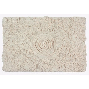 Bell Flower Collection 100% Cotton Tufted Bath Rugs, 17 in. x24 in. Rectangle, Ivory