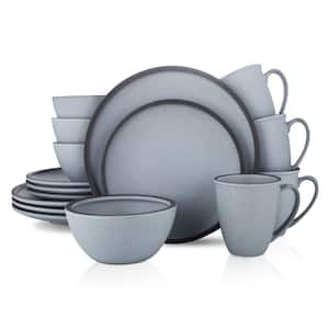Stone Lain Tina 16-Piece Dinnerware Set Stoneware, Service For 4, Blue and Grey