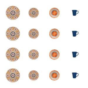 Unni 16-Piece Orange and Blue Stoneware Dinnerware Set (Service for 4)