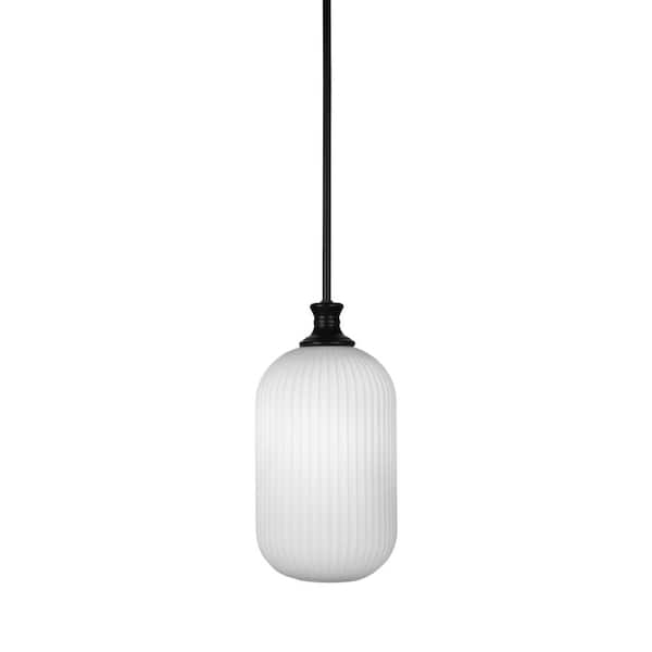 Unbranded Orleans 60-Watt 1-Light Matte Black Shaded Pendant Light with 8.25 in. Opal Frosted Glass Shade, No Bulb Included