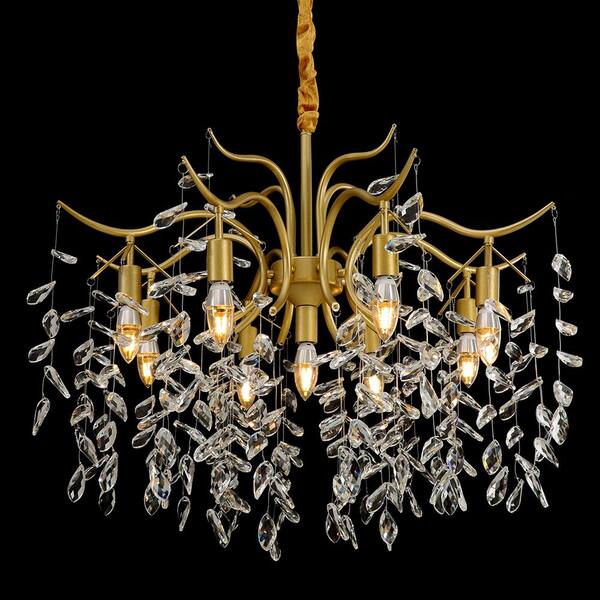 OUKANING 35 in. 9-Light Gold Elegant Luxury Crystal