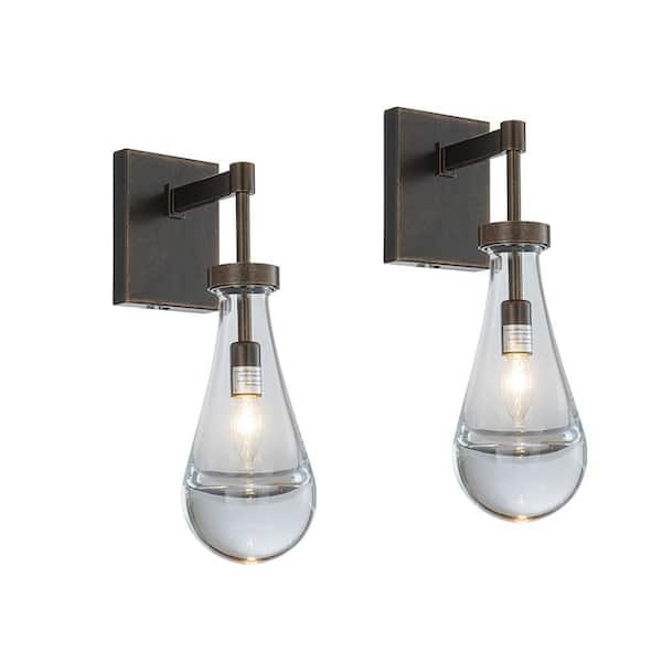 5 in. 1-Light Bronze Farmhouse Raindrop Glass Vanity Light Rustic Industrial Teardrop Bathrooom Wall Light (2Pack)