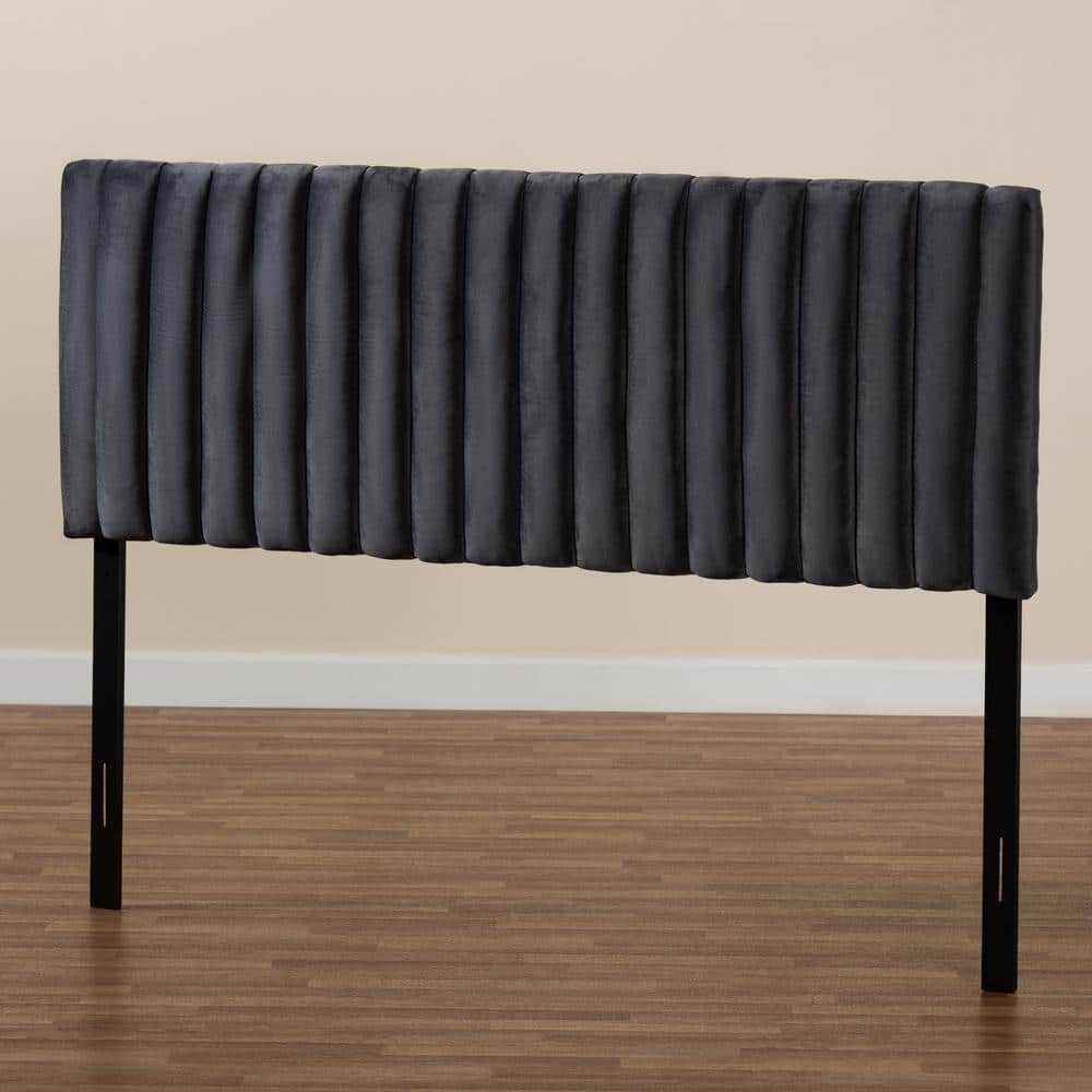 Gray Tufted Leather Upholstered Queen Headboard