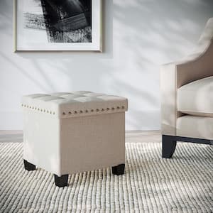 Payton Foldable Cube Storage Ottoman Footrest and Seat with Beige Fabric