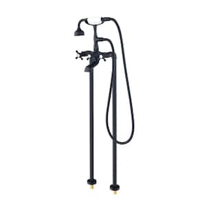 force 3-Handle Claw Foot Tub Faucet with Handshower in Matte Black