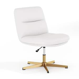 Chloe Faux Leather Adjustable Height Cushioned Swivel Upholstered Task Office Chair in White LeatherSoft/Gold Frame