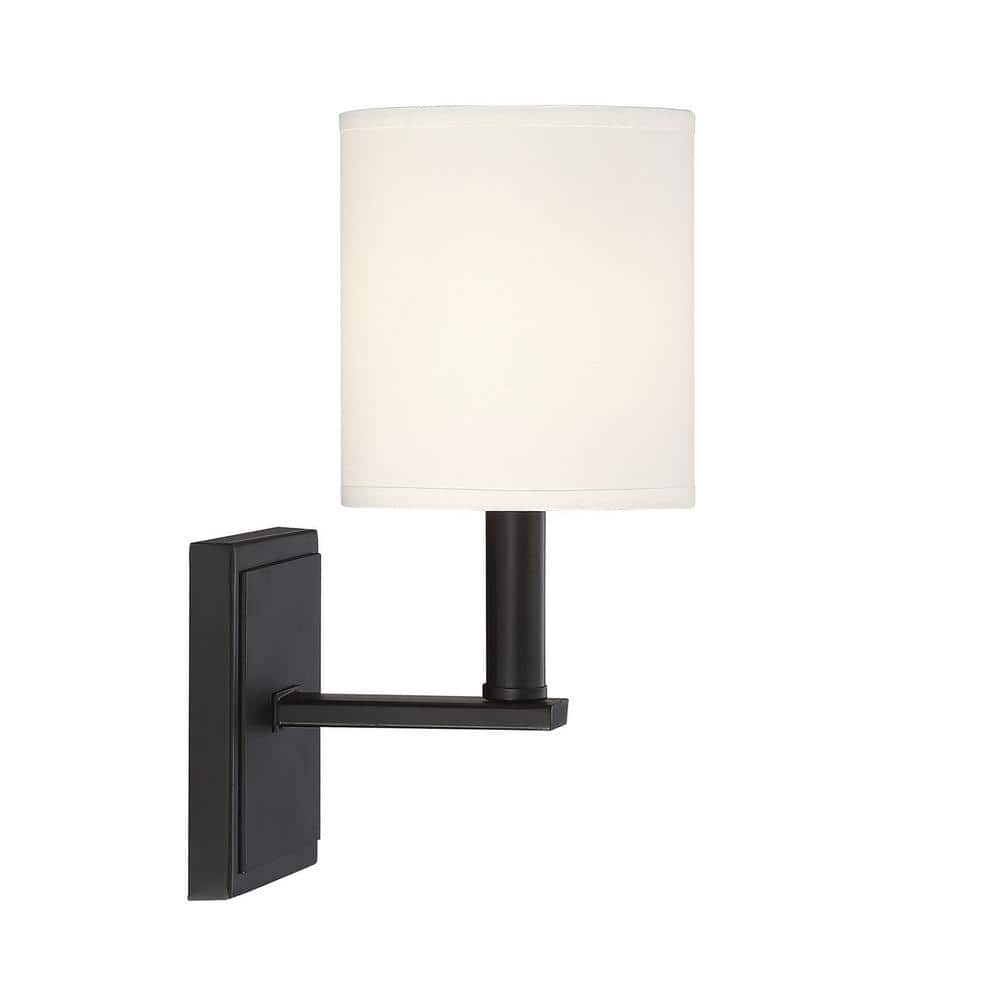 Waverly Matte Black 1-Light Wall Sconce with White Shade