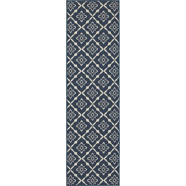 Odyssey Navy 2 ft. x 8 ft. Indoor/Outdoor Patio Runner Rug