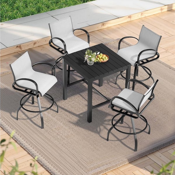 Swivel Aluminum Sunbrella Textilene Mesh Fabric Outdoor Bar Stool (4-Pack) in Augustine Oyster