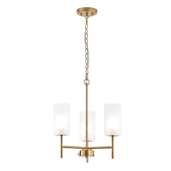 3 Light Modern Aged Brass Finish Chandelier With Glass Shades