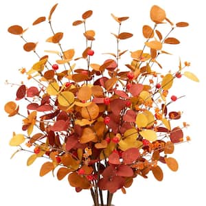 6-Piece 27.5 in. Artificial Eucalyptus Stems with Fall Eucalyptus Branches and Fall Berries, Multicolor