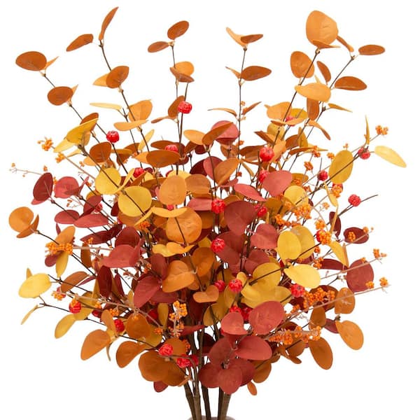 6-Piece 27.5 in. Artificial Eucalyptus Stems with Fall Eucalyptus Branches and Fall Berries, Multicolor