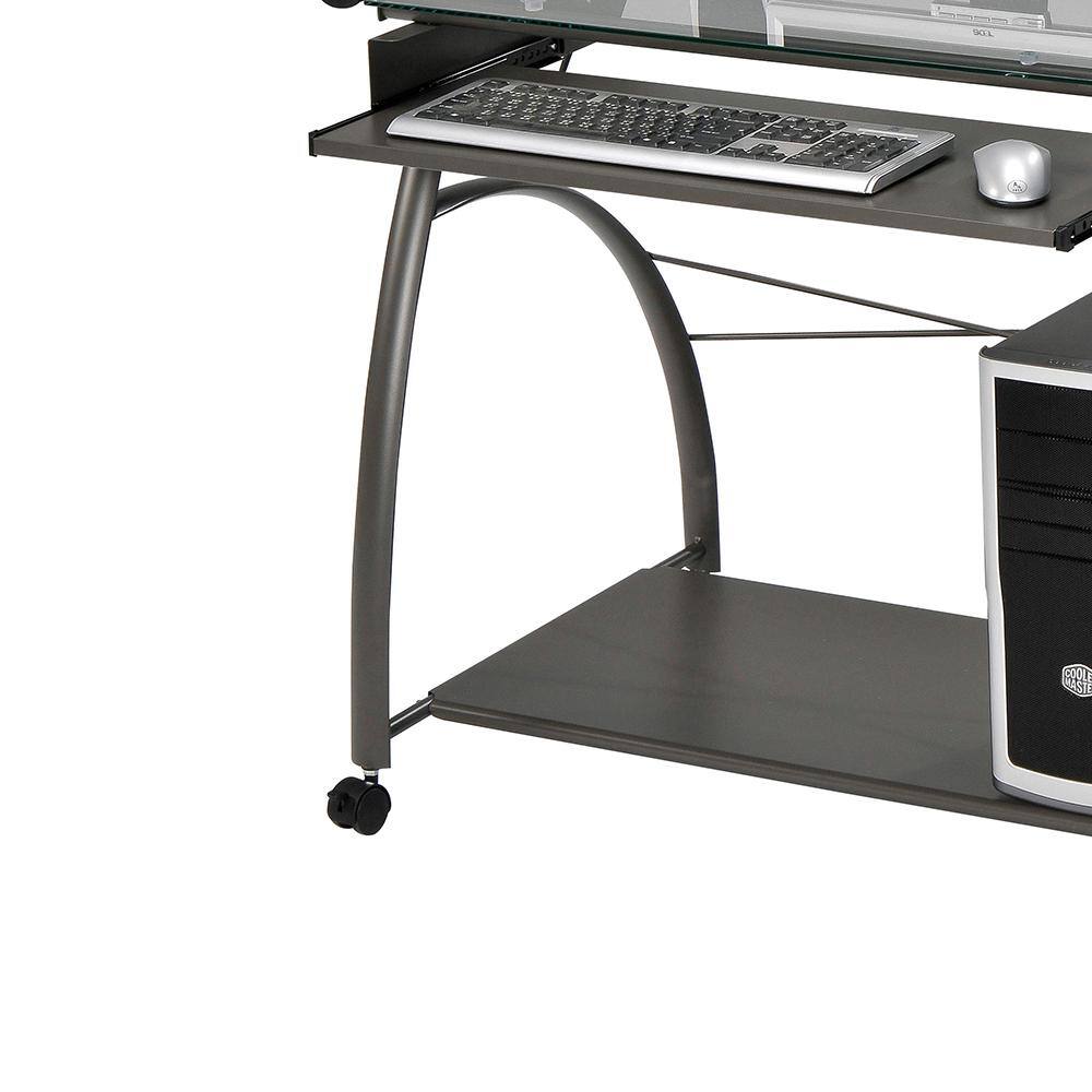 Vincent Pewter Gray Glass Top Computer Cart with Keyboard Tray