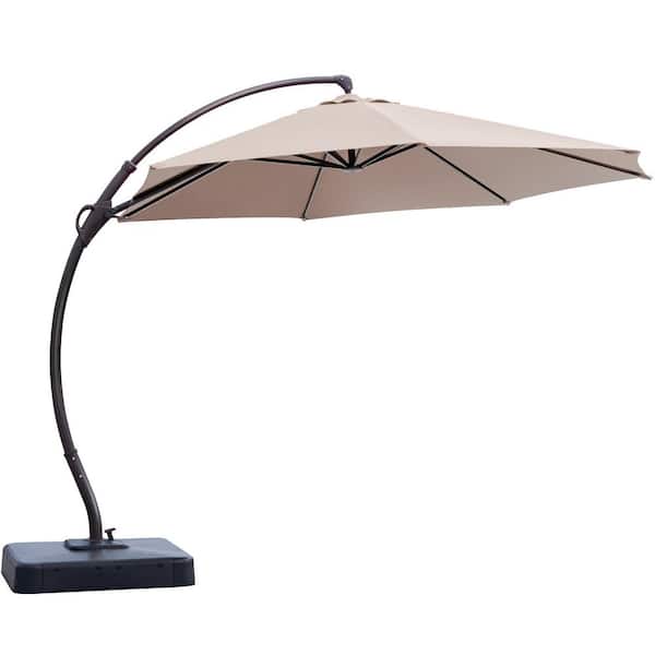 Unbranded 11 ft. Outdoor Cantilever Patio Umbrella with 360° Rotation Design and Base in Khaki