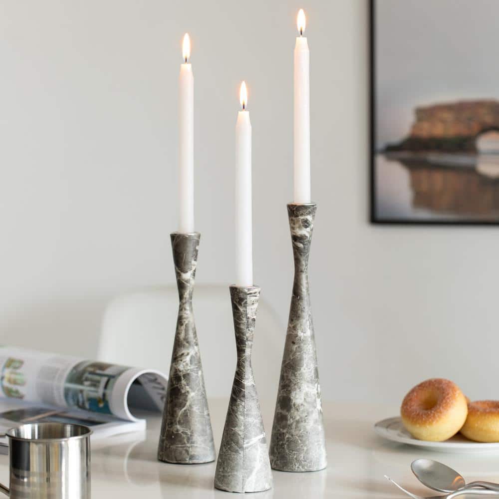 Gray Marble Resin Taper Candle Holders, Pack of 18