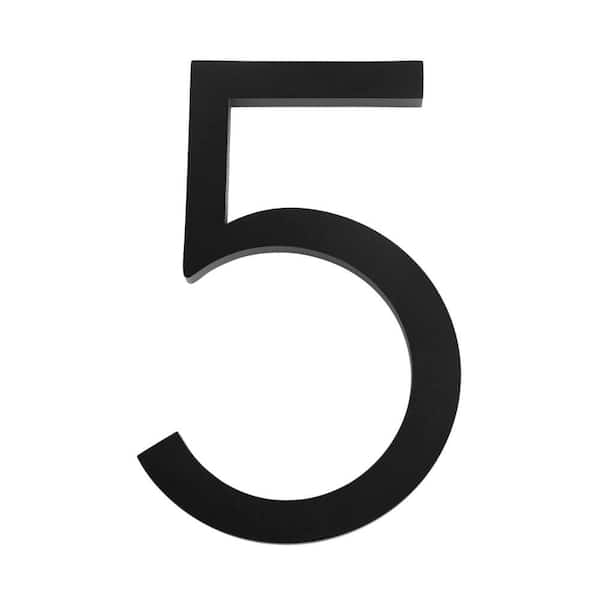 8 in. Matte Black Aluminum Floating or Flat Modern House Number 5