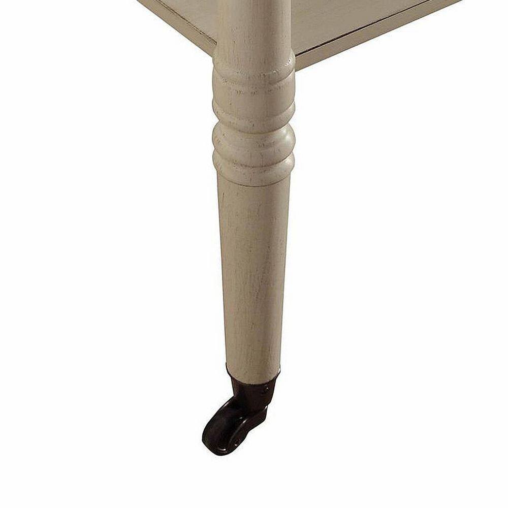 Antique White Wood and Metal Rectangular Tray Table