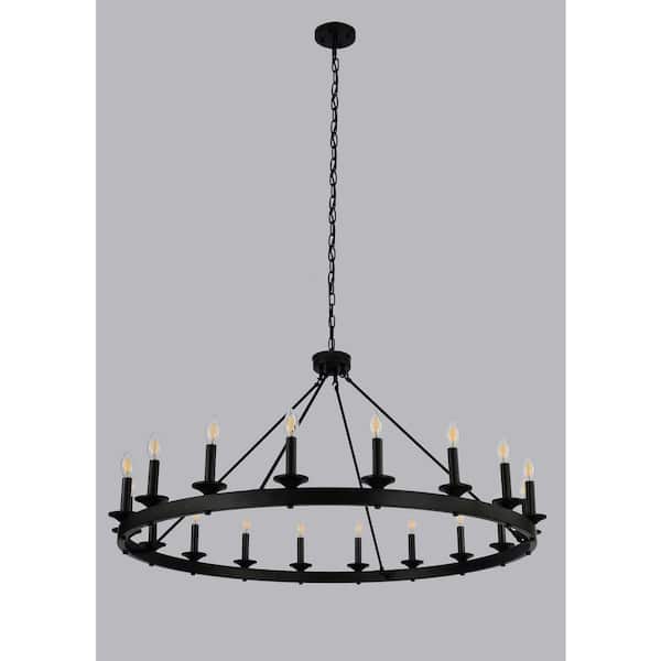 18 Light Black Candle Style Wagon Wheel Chandelier Ws Clv18 Bl 18 Light Black Candle Style Wagon Wheel, Wagon Wheel Chandelier Black