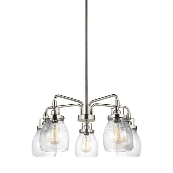 Generation Lighting Belton 5-Light Brushed Nickel Transitional Industrial Hanging Chandelier with Clear Seeded Glass Shades