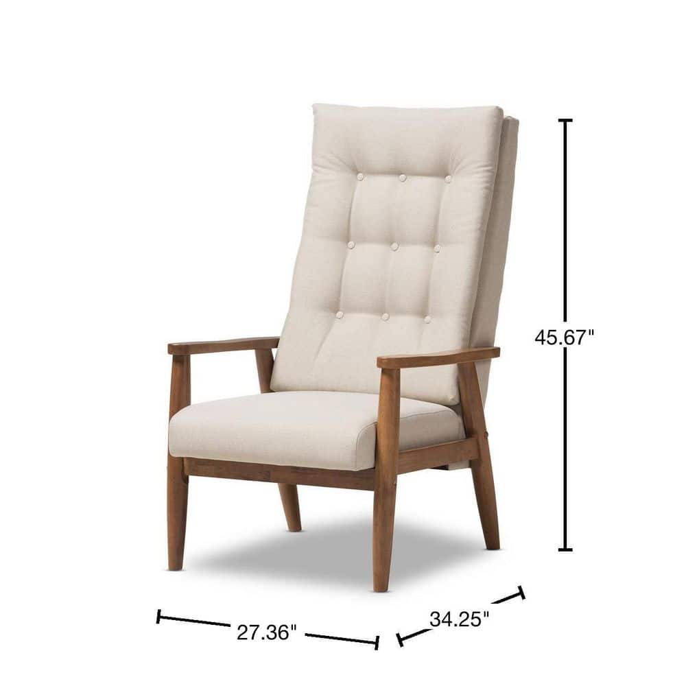 Walnut Brown & Light Beige Leather High-Back Accent Chair