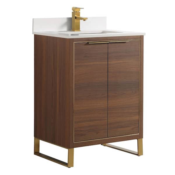 FINE FIXTURES Opulence 24 in. W x 18 in. D x 33.5 in. H Bath Vanity in Walnut Ebony with White Single sink Top