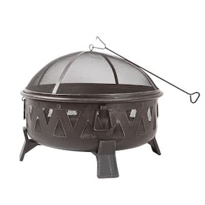 Outdoor Wood Burning Fire Pit, 29.9 in. Round Deep Bowl Fire Pit with Spark Screen Cover and Poker for Backyard Garden