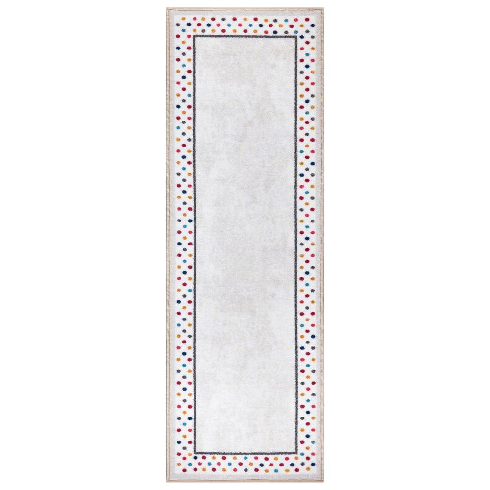 Ottomanson Polka Dot Collection Rubberback Non-Slip Bordered Indoor Turkish  Ivory 1 ft. 8 in. x 4 ft. 11 in., Runner Rug PLK4402-20X59