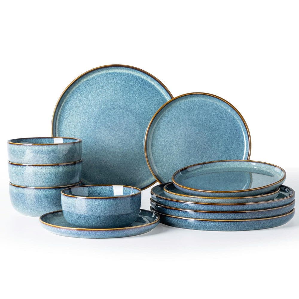 12-Piece Space Blue Ceramic Dinnerware Set (Service for 4), Scratch Resistant Dishes, Dishwasher & Microwave Safe price history on PriceWatchPro
