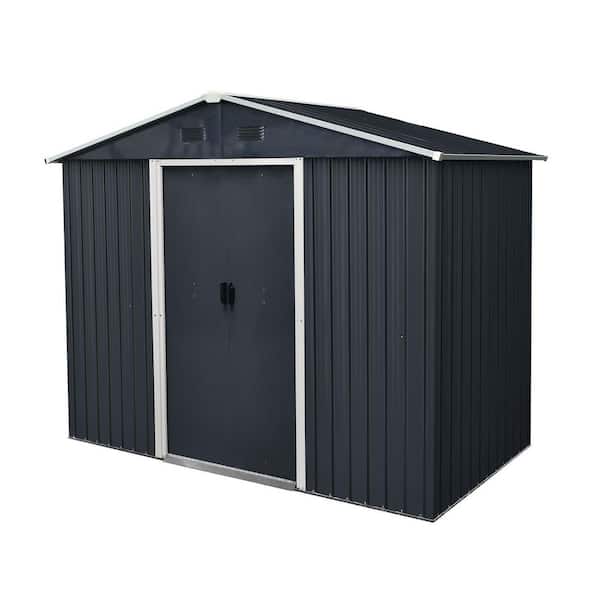 8 ft. x 4 ft. Black Metal Outdoor Storage Shed with Transparent plate and Lockable Sliding Doors (32 sq. ft.)