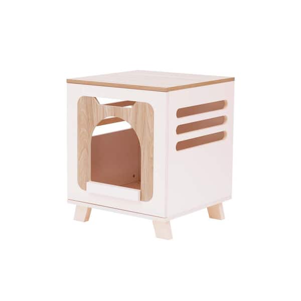 TEAMSON PETS Elyse Elevated Wooden Cat Litter Box Enclosure Side Table, Tan