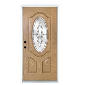 36 in. x 80 in. Andaman Light Oak Right-Hand Inswing 3/4 Oval Lite Decorative Fiberglass Prehung Front Door