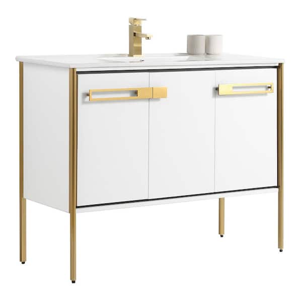 FINE FIXTURES Oakville 42 in. W x 18.32 in. D x 33.5 in. H Bath Vanity in White Matte with White Ceramic Top