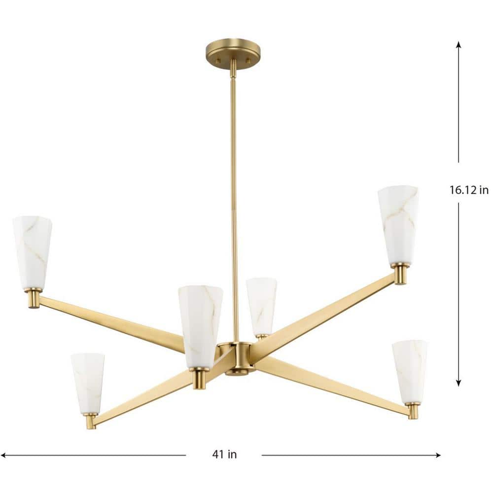 Tosca 41'' Brushed Bronze 6-Light Chandelier with Faux Alabaster Shades
