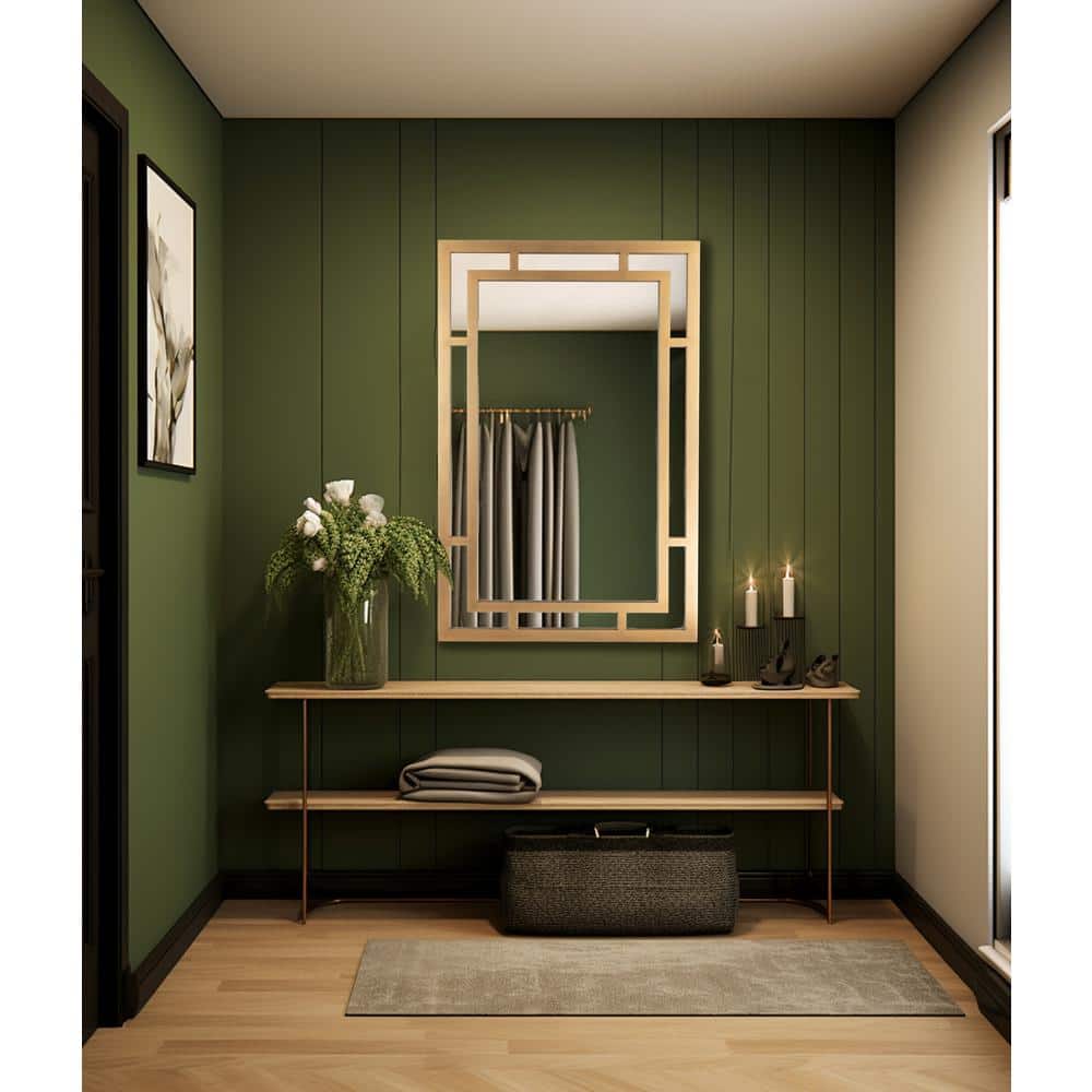 26" x 40" Gold Geometric Art Deco Wood Framed Mirror